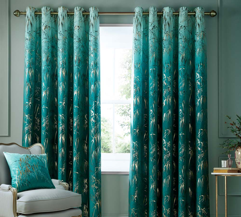 Meadow Grass Teal Eyelet Curtains